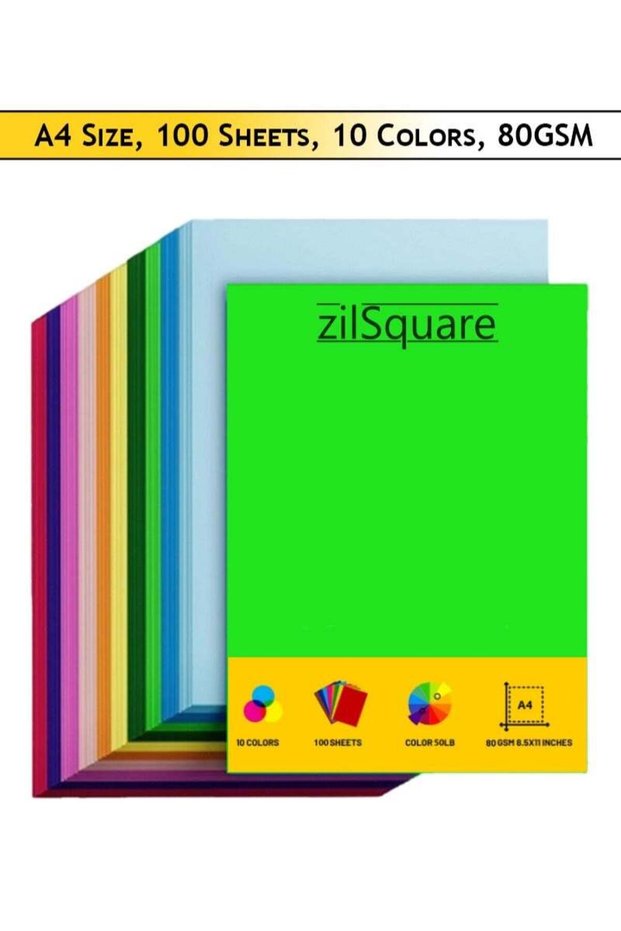 100 Sheets A4 Colored Cardstock Paper – 80GSM Thick Multicolor Craft Paper Pack, Vibrant A4 Colour