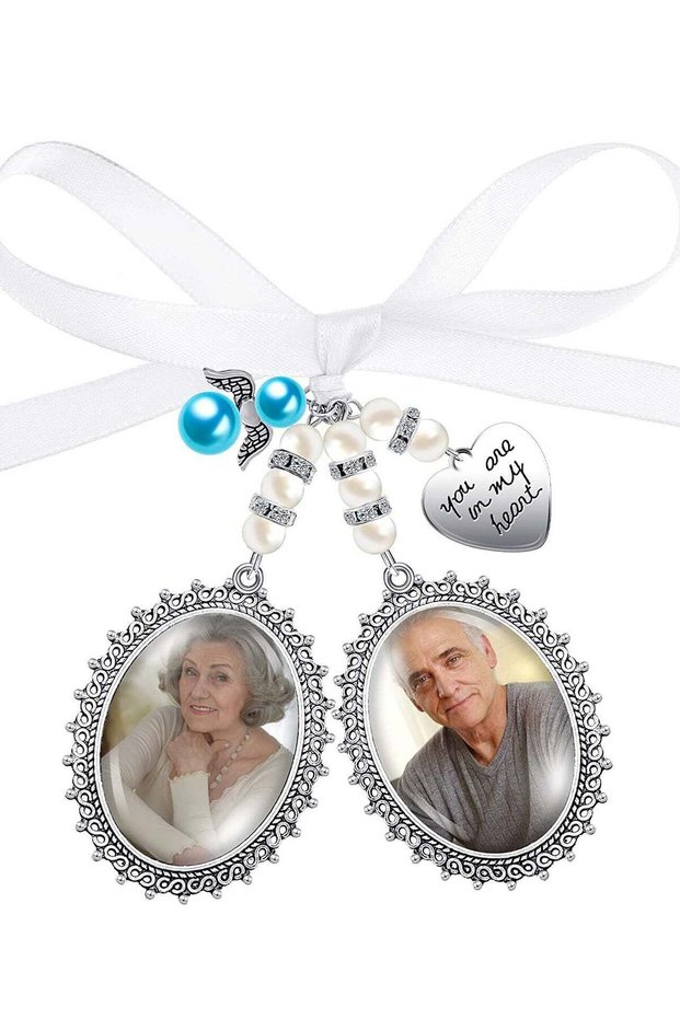 Wedding Bouquet Charm, Charms for Memory Bridal Lacy Oval Charm Bride Memorial Photo Party