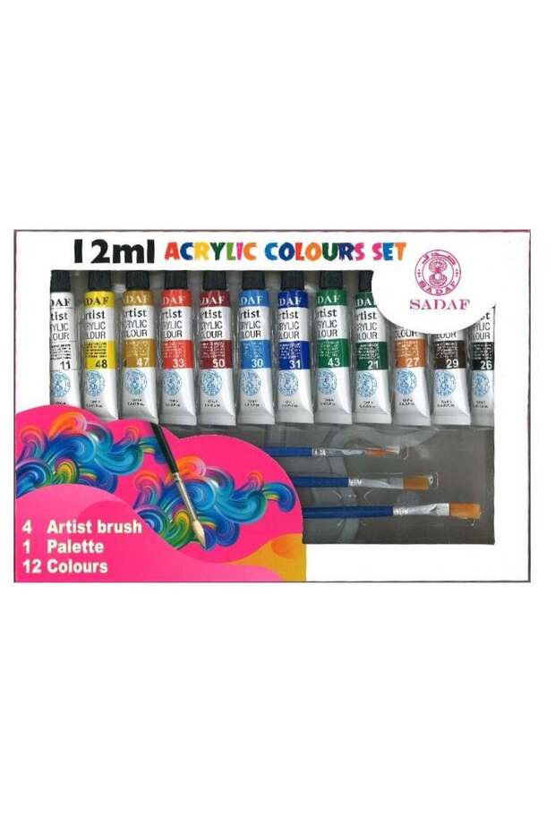 12-Piece Acrylic Paint Set With Four Brushes And A Palette