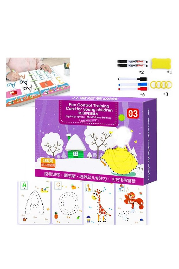 Magical Tracing Workbook Set for Kids, Practice Copybook with Reusable Pen and Eraser, Early Educat