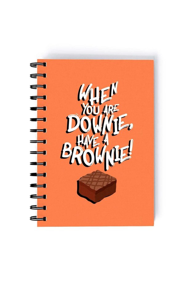 Spiral A4 Notebook Cute Design Funny Quote Downie Brownie Orange Aesthetics
