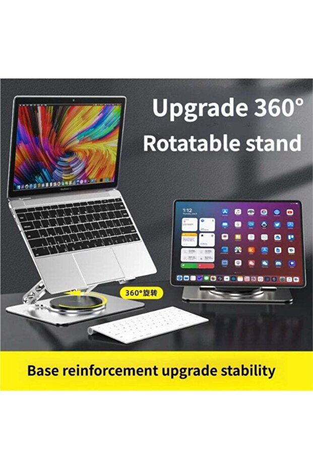 Adjustable Laptop Stand with 360° Rotating Base, Foldable Ergonomic Riser Holder Compatible for 10-