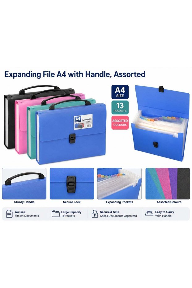 Expanding File A4 with Handle, Assorted