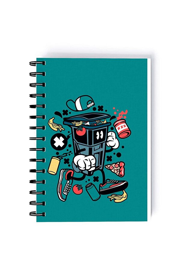 Dustbin Character Rectangle Spiral A4 Notebook Multicolour