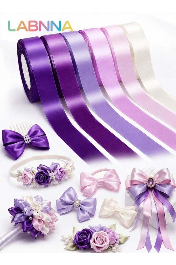 6 Colors Purple Gradient Satin Ribbon,2.5cm Width 10m Long 6 Rolls Assortment Ribbons for Crafts Gi