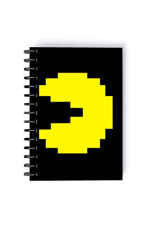 Ghost Pacman Quote Printed Spiral A5 Notebook Black/Red/Yellow