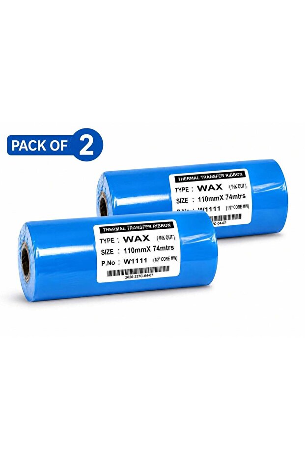 Thermal Transfer Wax Ribbon 110mm x 74m – Black Wax Ink-Out Ribbon with 1/2" Core for Barcode & Lab