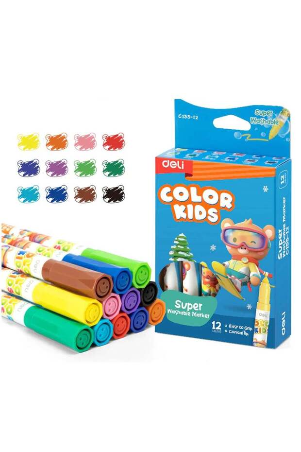 12-Piece Super Washable Colouring Markers Multicolour