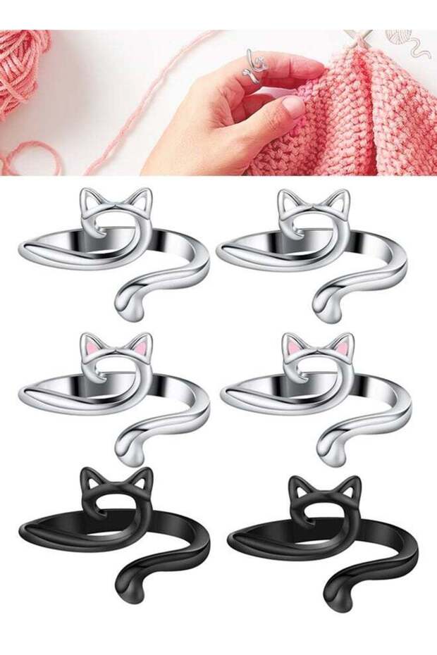 6 Pcs Adjustable Metal Crochet Ring Finger Yarn Guide Knitting Thimble Braided Craft Accessories