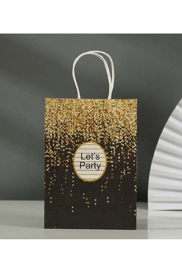 12Pcs Gold and Black Party Favor Bag with Handles, New Year Festival Gift Bag