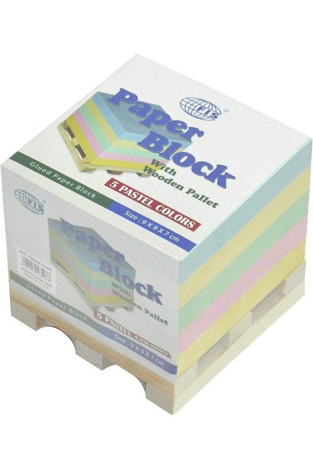 FIS Color Paper Block with Wooden Pallet - 5 Assorted Pastel Colors, 78x118x55mm