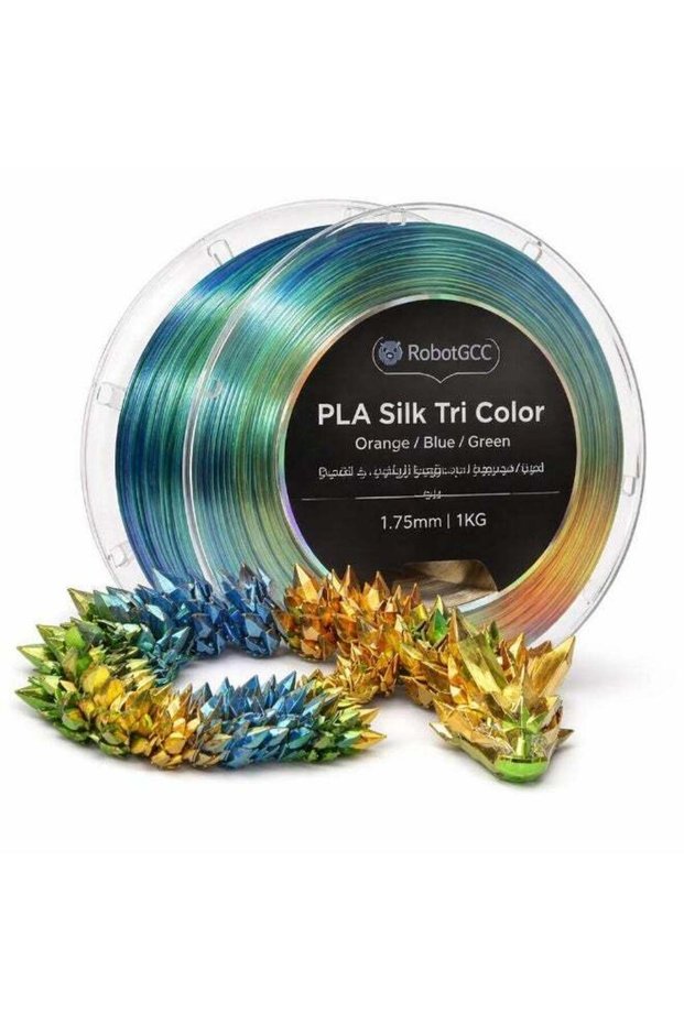Silk PLA Tri Color Orange Blue Green 3D Printer Filament 1.75mm Multicolor Silk Finish Glossy Gradi
