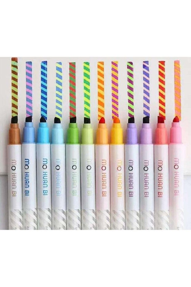 DOLTRI - Highlighters Changing Colour Markers, 12Pcs Highlighter Set, Dual Tip Marker Pens, Assorte