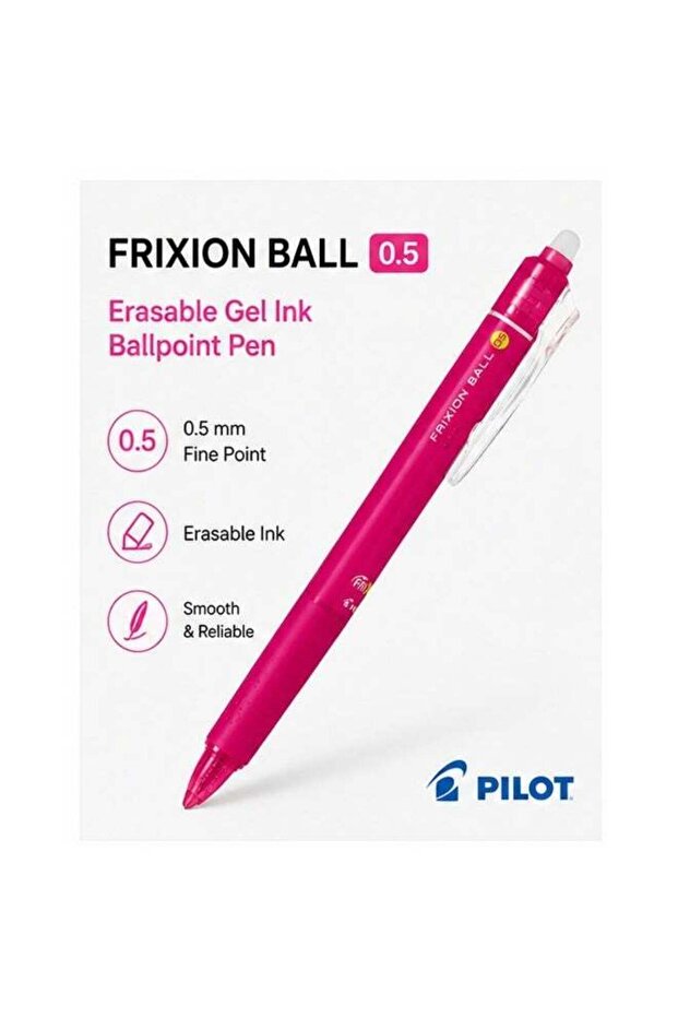 PILOT FriXion Ball Knock Erasable Gel Pen LFBK-23EF-P, 0.5 mm, Pink, Gel Ink, 1 pen for journals