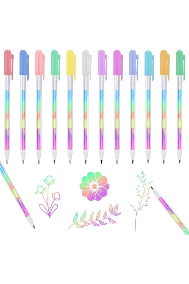 6 Colored Mixing Rainbow Gel Pens Set, Magic Neon Ballpoint Pen, 0.8mm Color Changing Pen for Adult