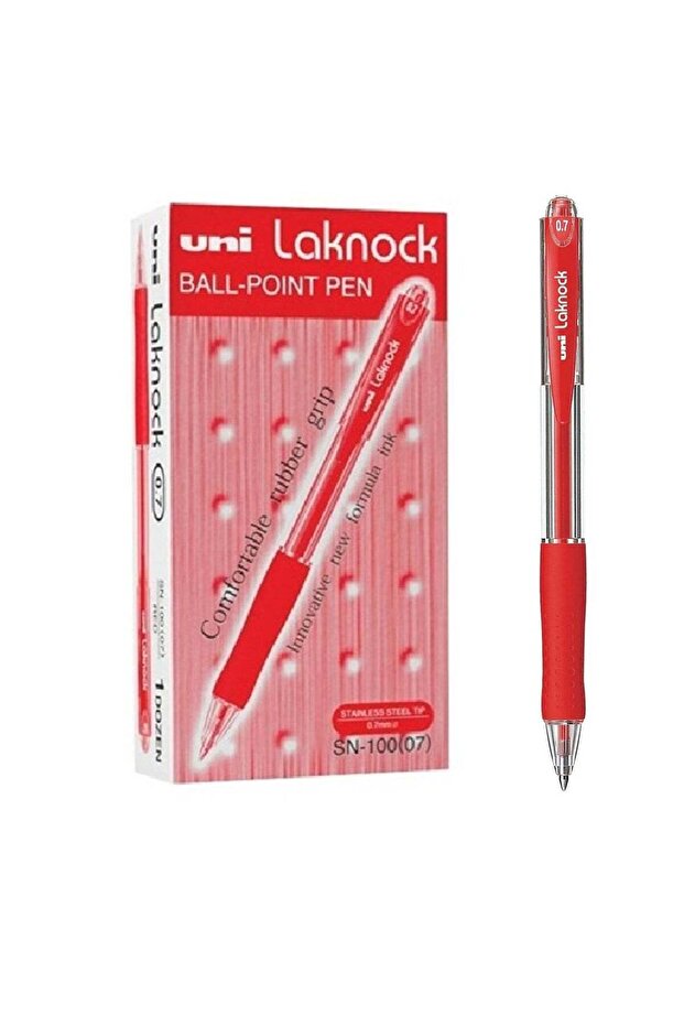 12-Piece Laknock Ballpoint Pen 0.7mm Tip Red Ink