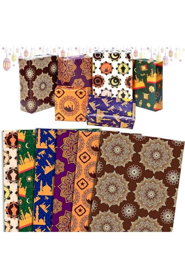 Ramadan Eid Wrapping Paper Set: 6 Sheets Ramadan Decorative Gift Wrap - 6 Styles Moon Star 27'' x 2