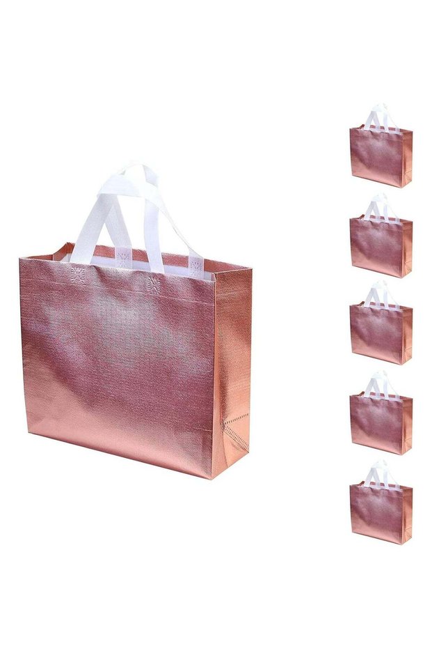 12-Pack Rose Gold Gift Bags, Large Reusable Non-Woven Totes for Parties