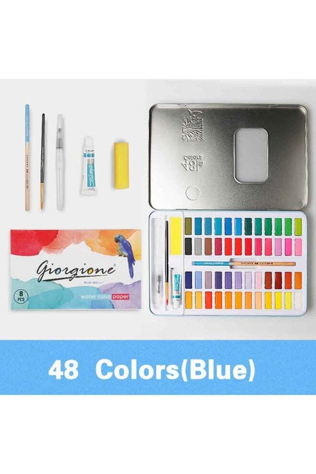48 Colors Solid Watercolors Paints Set Pigment Drawing Painting With Water Brush Paintbrush Pencil
