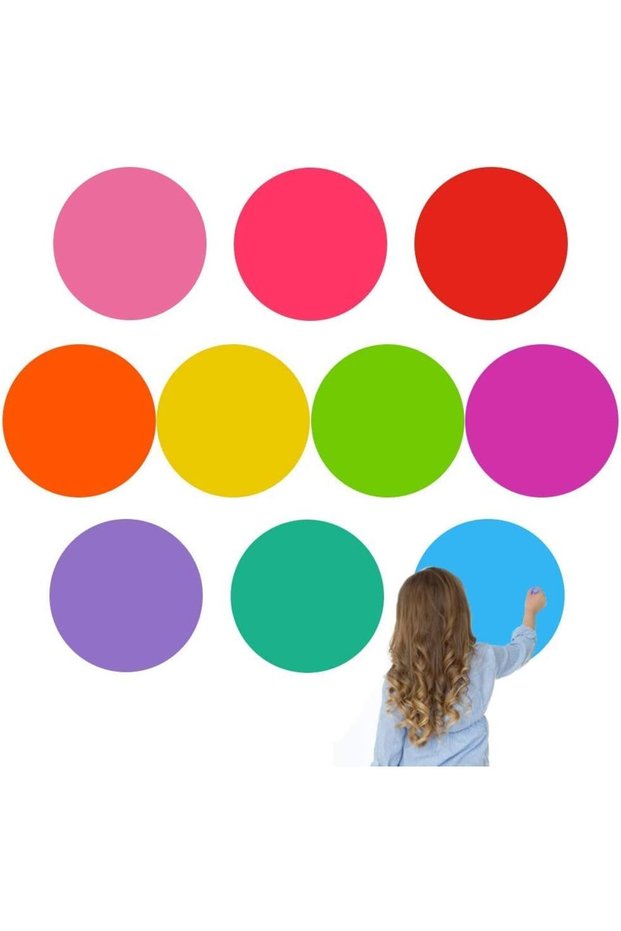 ARS® 12 Pcs Colorful Dry Erase Circles for School Teaching - Self-Adhesive Vinyl Dots (11.8 inch)