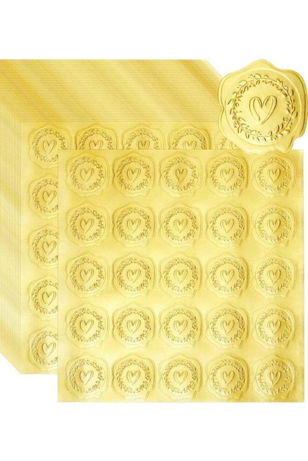 300 Pcs Gold Embossed Heart Envelope Seal Stickers, Wax Looking Wedding Envelope Sticker Seals Labe