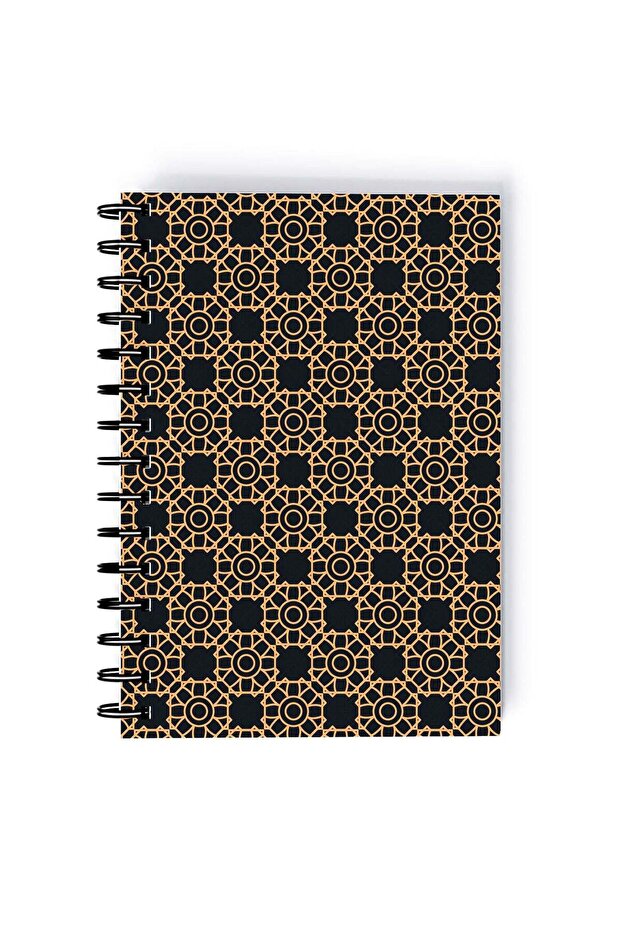 Arabic Pattern Printed Spiral A5 Notebook Grey/White