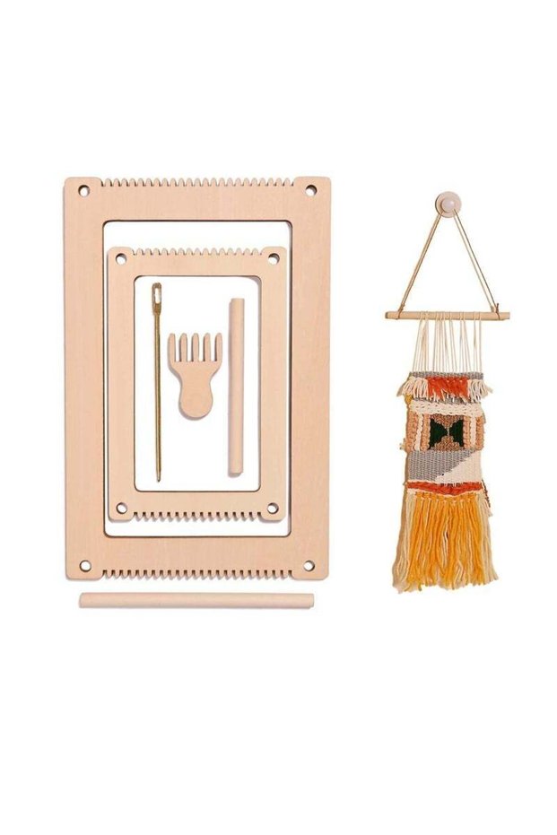 Looms Set of 2, Loom with Weaving Needle Wooden DIY Weaving Loom for Kids, DIY Looms for Weaving Ki