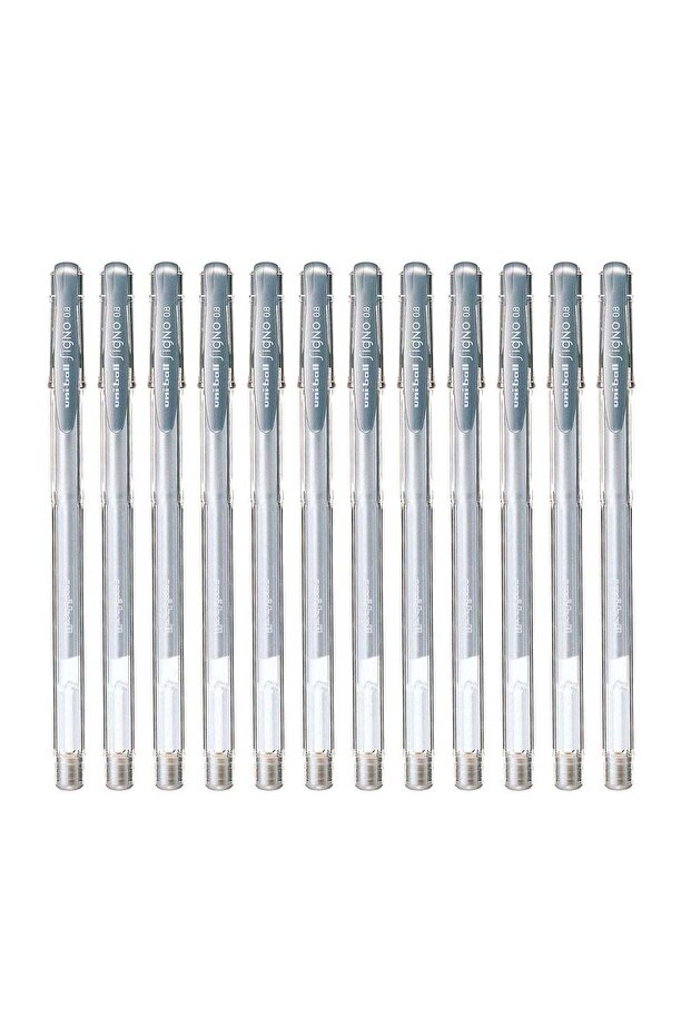12-Piece Signo Roller Pen 0.8mm Tip Silver Ink