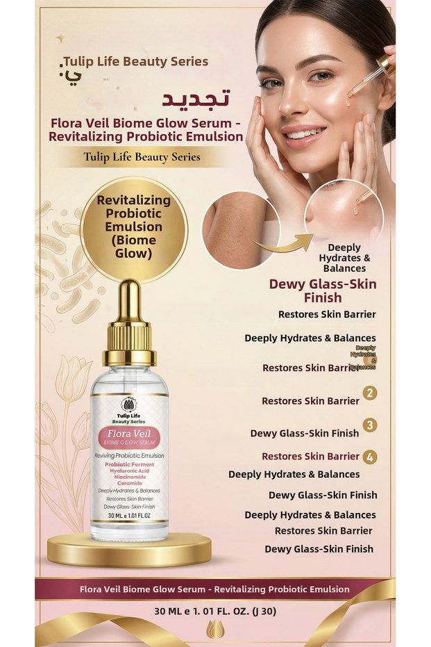Flora Veil Biome Glow Serum - Advanced Probiotic Radiance & Glass Skin Finish 30 ml