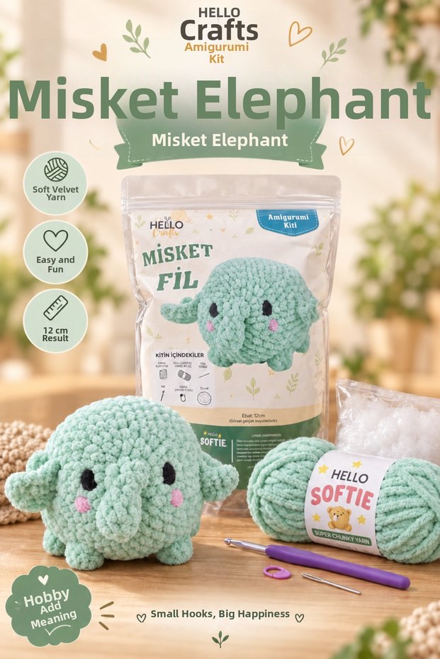 Softie Amigurumi Kit, Misket Elephant, 12 cm