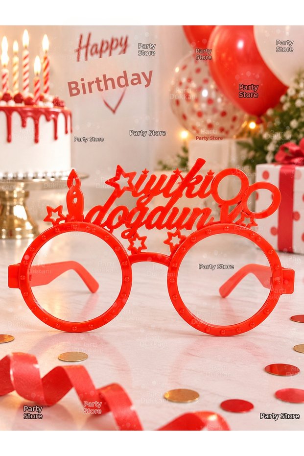 Happy Birthday Red Mica Party Glasses – Birthday Fun and Photo Shoot Accessory