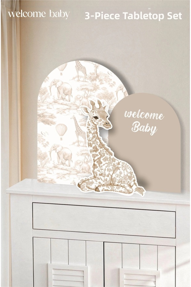 Safari Giraffe Brown-Beige Welcome Baby 3 Piece Tabletop Standing Board Set
