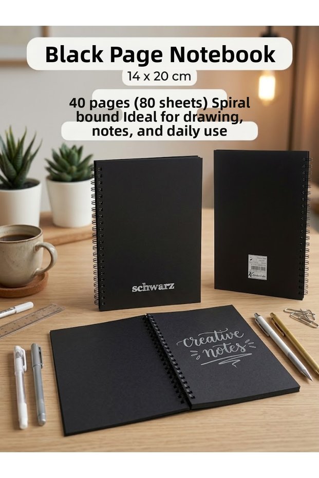 Black Page Notebook 14X20 40 Yp.Düz Pp. Cover.