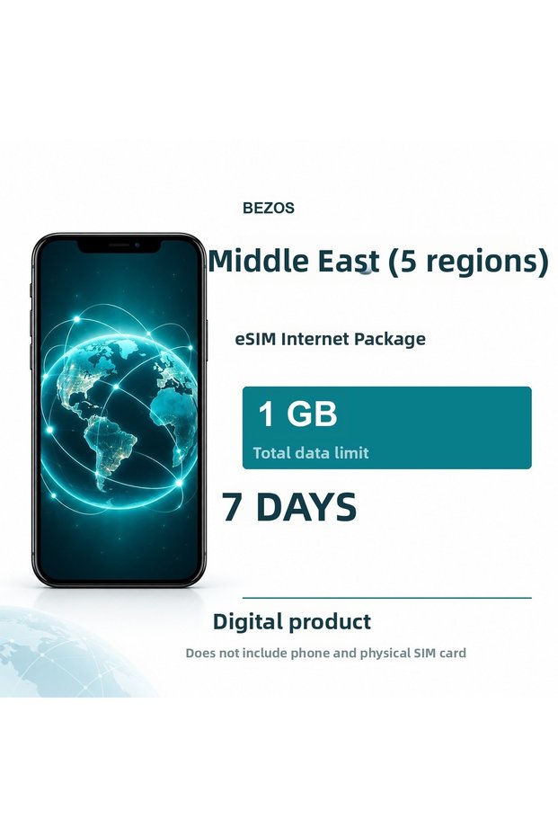 باقة الإنترنت eSIM للشرق الأوسط (5 مناطق) 1 جيجابايت لمدة 7 أيام