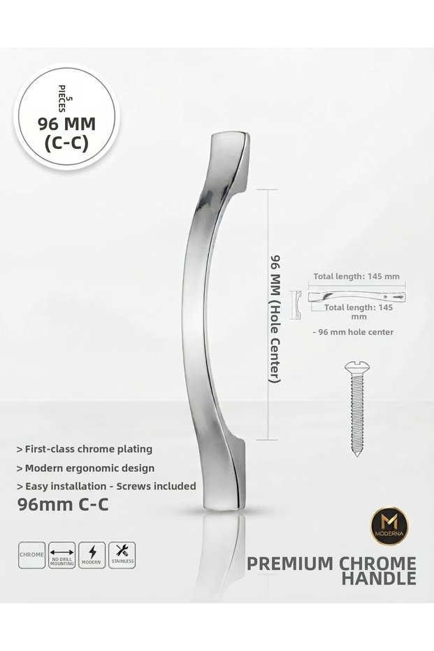 96 mm Sülün Handle Furniture Cabinet Drawer Handle Kitchen Bathroom Wardrobe Handle Luxury Chrome-Silver-Black