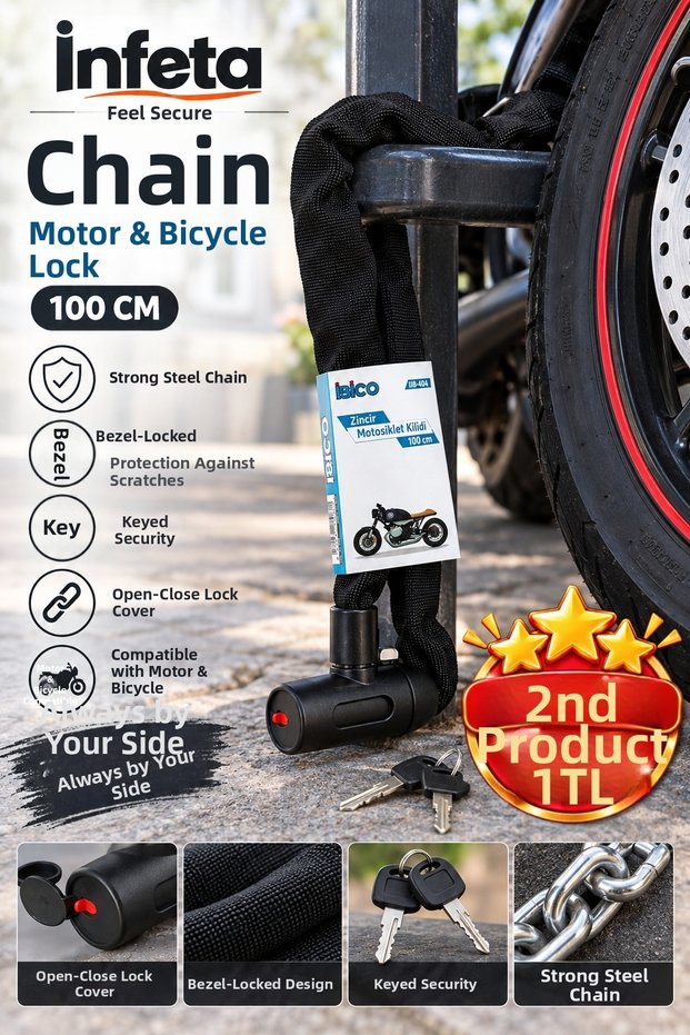 100 cm Cloth Covered Chain Motorcycle and Bicycle Lock with Key and Protective Cover