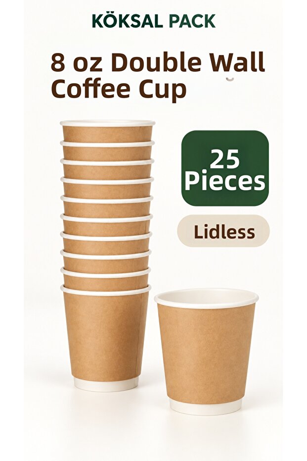 25 Pcs 8 oz Double Wall Kraft Coffee Cups Without Lids Double Wall Hot Drink Paper Cups