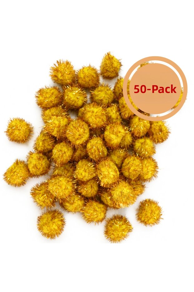 Glittery Pompom Yellow 60 mm Pack of 50 Decoration Decoration Hobby Handicraft Accessory