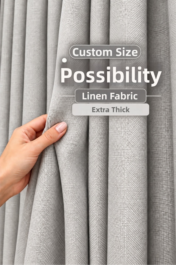 Light Gray Premium Linen Background Curtain with Extra Foam and No Pleats, Suitable for Every Room, Bohemian Style