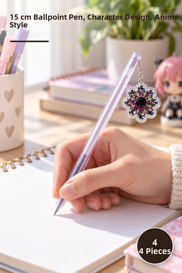 4 Pieces of Anime Figure Ballpoint Pens – 15 cm Length, Character Design Writing Tool, Anime Pen, Figured Ballpoint