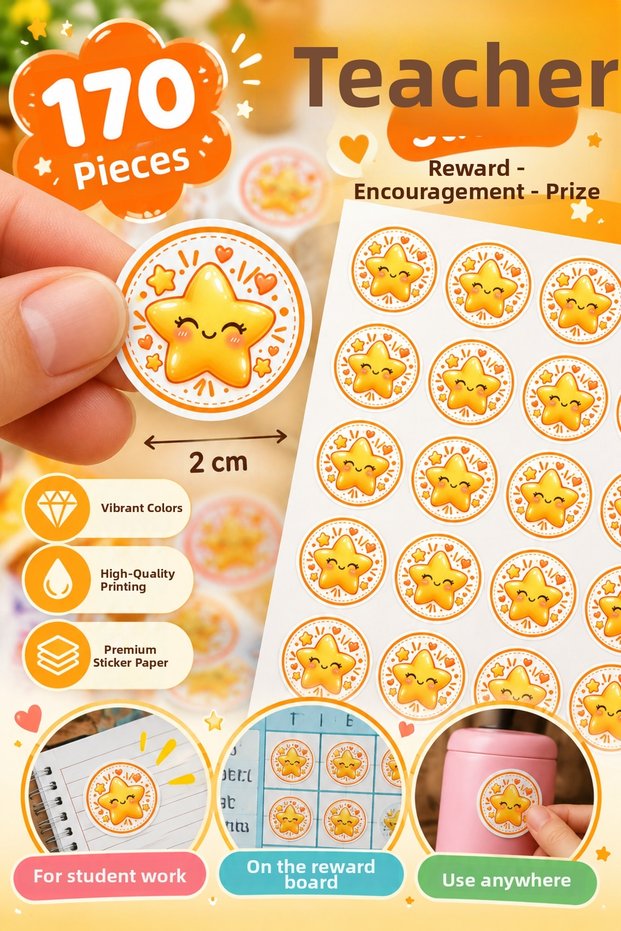 Teacher Sticker Orange Star - Encouragement - Mediator - Reward