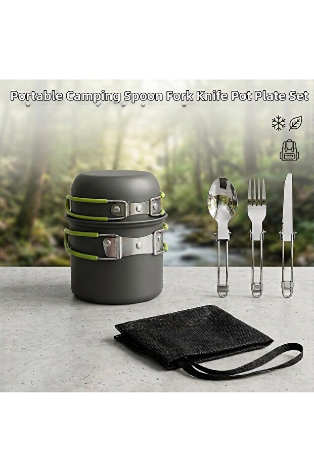 6-Piece Portable Camping Dinnerware Set - Pot, Plate, Fork, Spoon, Knife Set