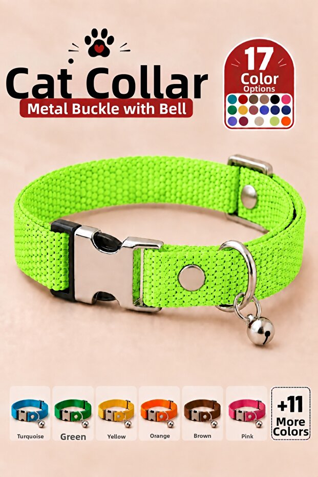 Cat Collar Adjustable Sound-Ringing Neck Collar Highlighter Green