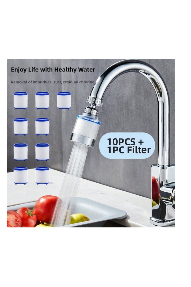 Faucet Head Set, with 10 Filters, 360 ° Rotary, Anti-Limescale, Pressurized Flow, Rust, Sediment