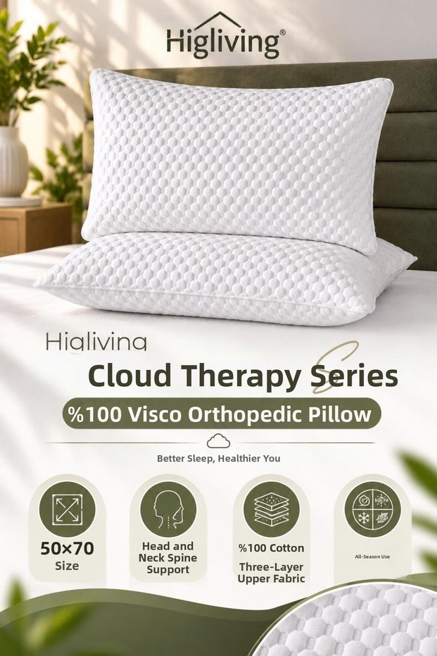 Cloud Therapy 100% Visco Orthopedic Visco Pillow 50X70X20 - Head and Neck Support 1 Piece