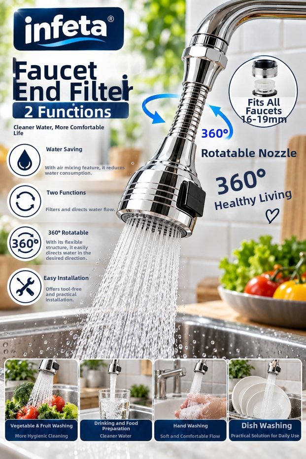 16-19 mm Faucet End Filter 2 Functions 360 ° Rotating Spiral Water Saving Nozzle