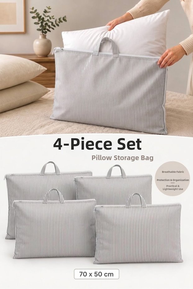 Pillow Storage Bag and Blanket Storage Bag 4 Pieces 70X50 Pillow Storage Bag
