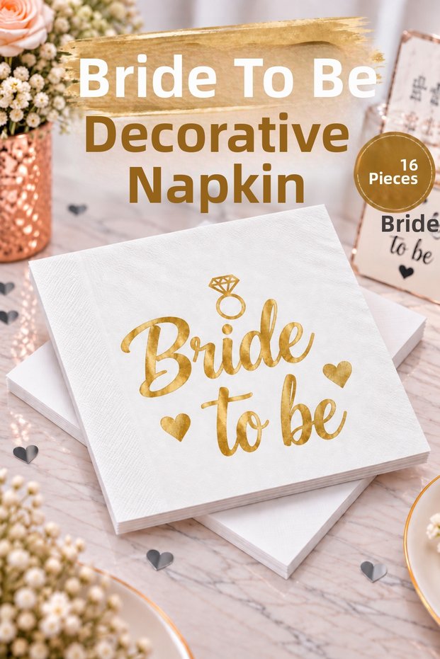 Bride to Be Napkin Gold Gilded White 16-Piece Gold Foil Bachelorette Party Decorations Supplies
