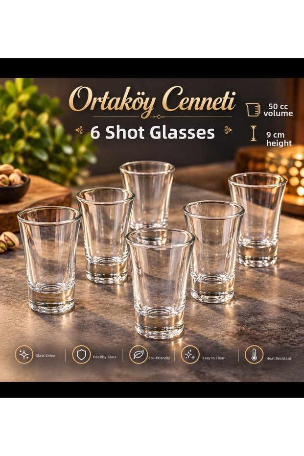6 Pcs Glass Shot Glasses 50Cc Tequila Rayan Brand 9 cm Tall Suitable and of High Quality