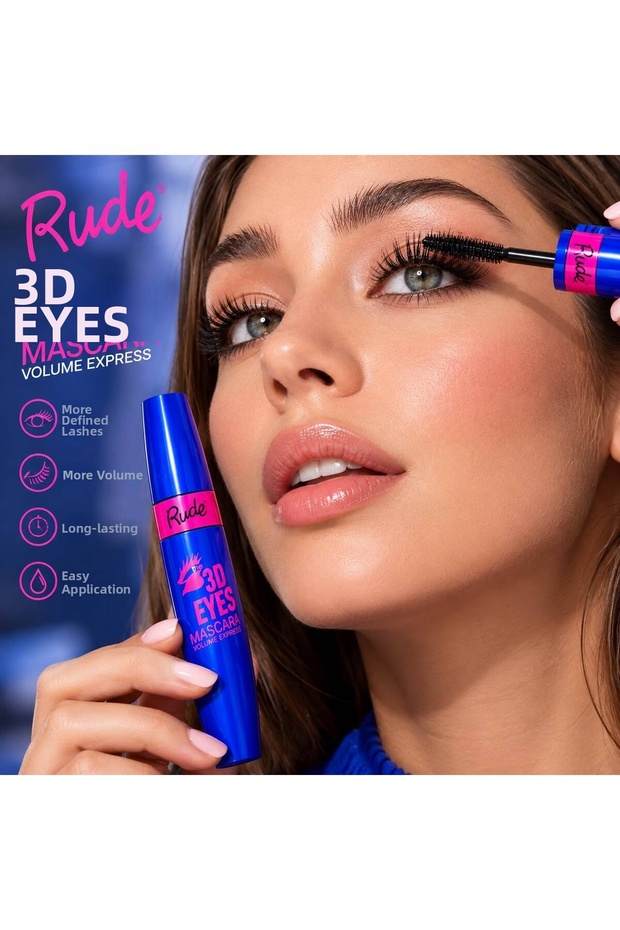 Rude the 3D Eyes Mascara Volume Express – Black Volumizing and Lengthening Mascara